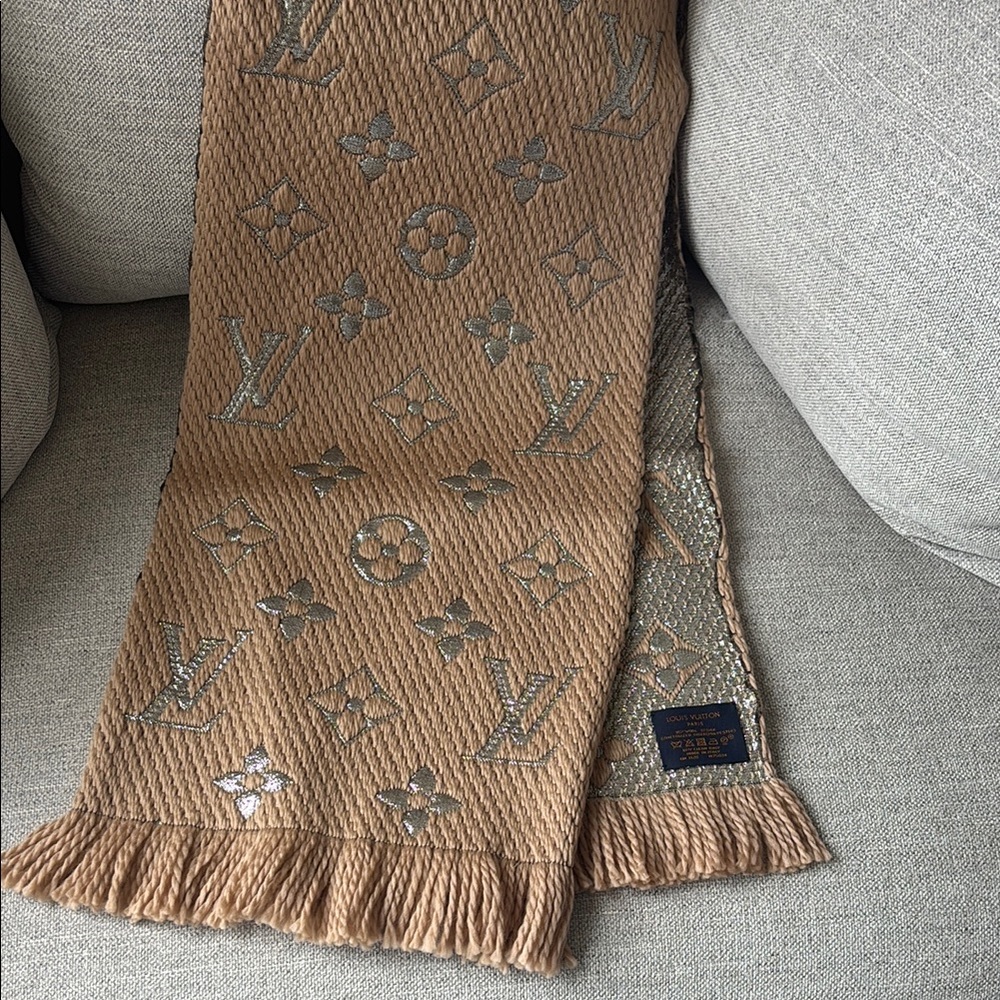 Louis Vuitton Beige Wool & Silk Logomania Shine Scarf